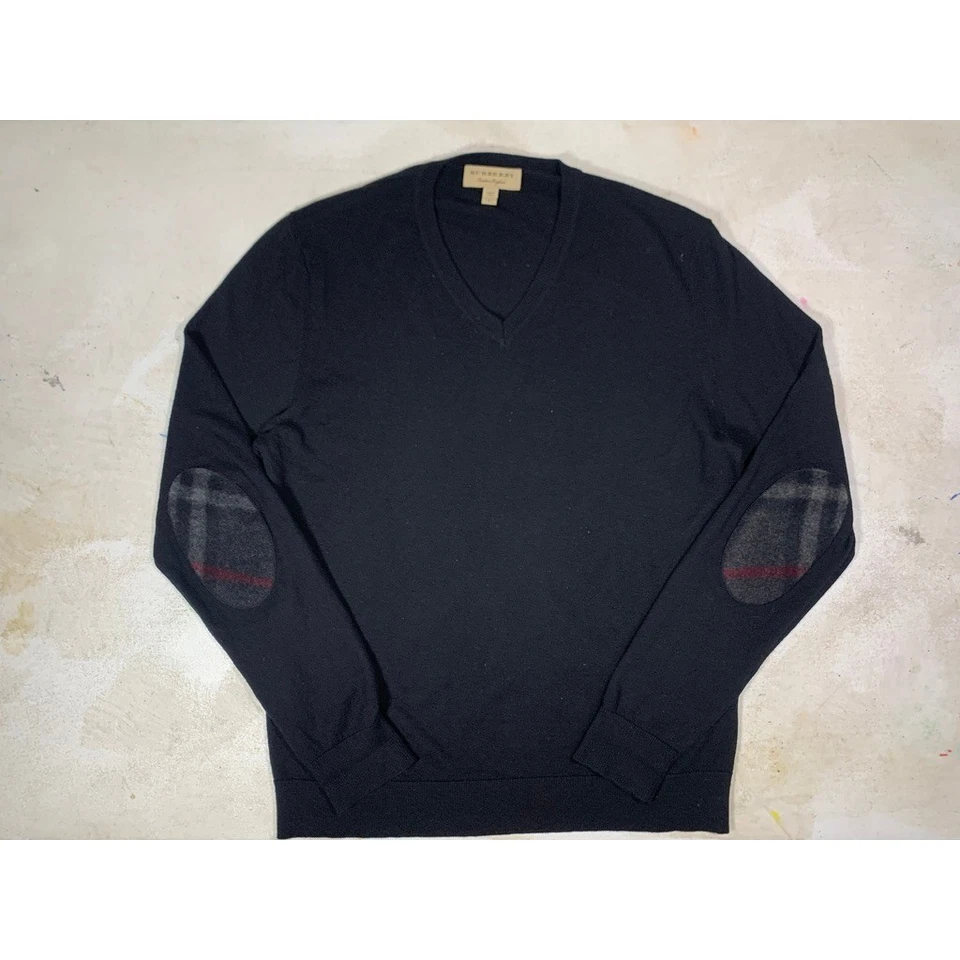 Suéter Burberry parche en el codo algodón cachemir cuello en V negro hombre mediano Foto 2 de 4