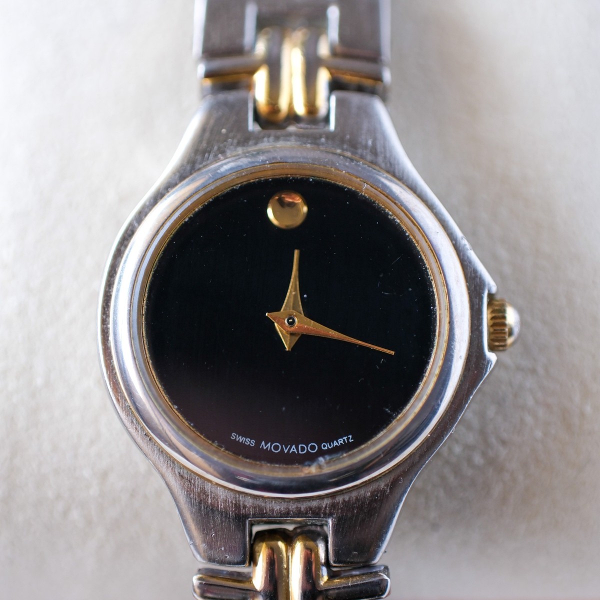 Movado Museum Ladies Two-Tone Swiss Quartz Watch Black Dial