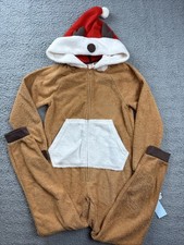 Cat  Jack One Piece Pajamas Boys Large 10/12 Brown Holiday Reindeer Union Suit