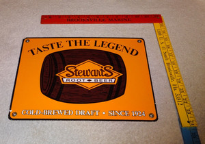 VINTAGE STEWART'S ROOT BEER KEG SINCE 1924 12" PORCELAIN METAL SODA GAS OIL SIGN