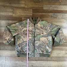 VINTAGE Realtree Camo Insulated Bomber Jacket Hunting Olive Ribbed Trim Size XL