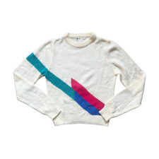 Vintage 90s London Fog Kids Sweater L Ivory Multi-color Apres Ski Gorpcore Retro