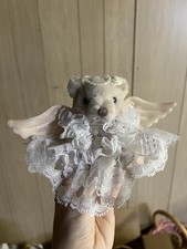 Angel Bear Figurine Lace Fabric Small White Beige Single Unit Angel Theme Decor