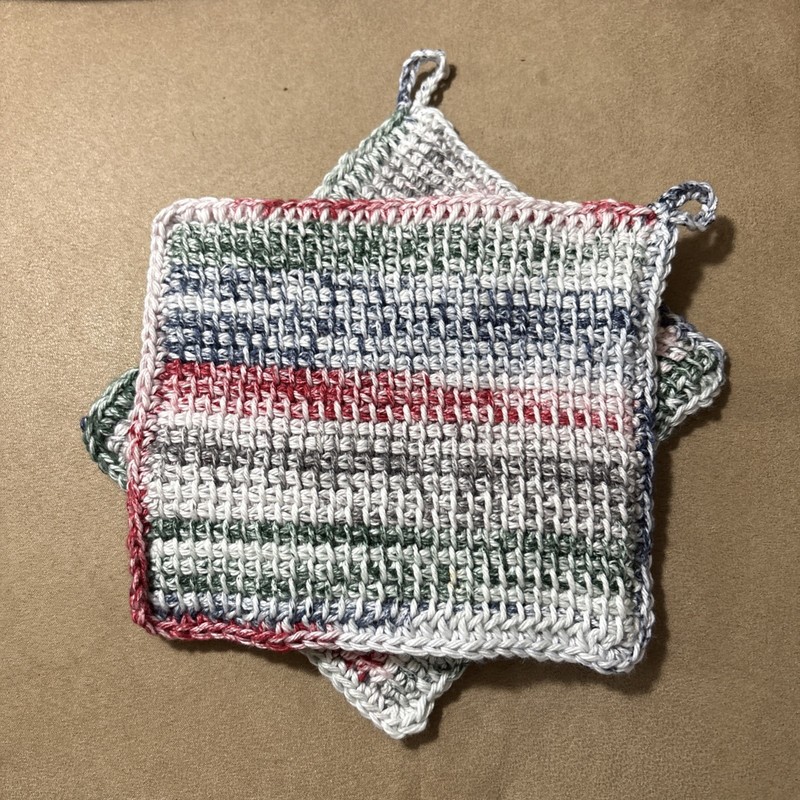 Crochet Pot Holders Homemade - Double Thickness-368(blue/green/red)