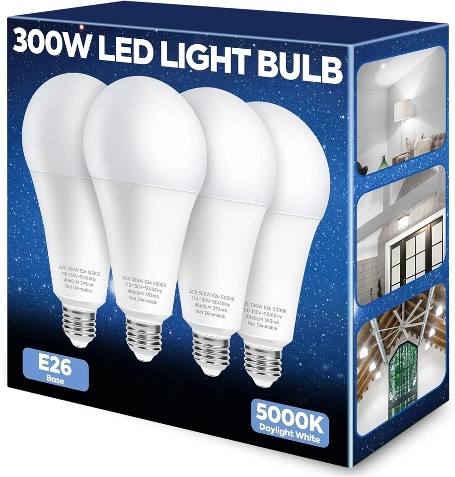 A23 LED Bulb 300W Equivalent, 4060LM, Daylight White, 4 Pack - Image 3 of 4