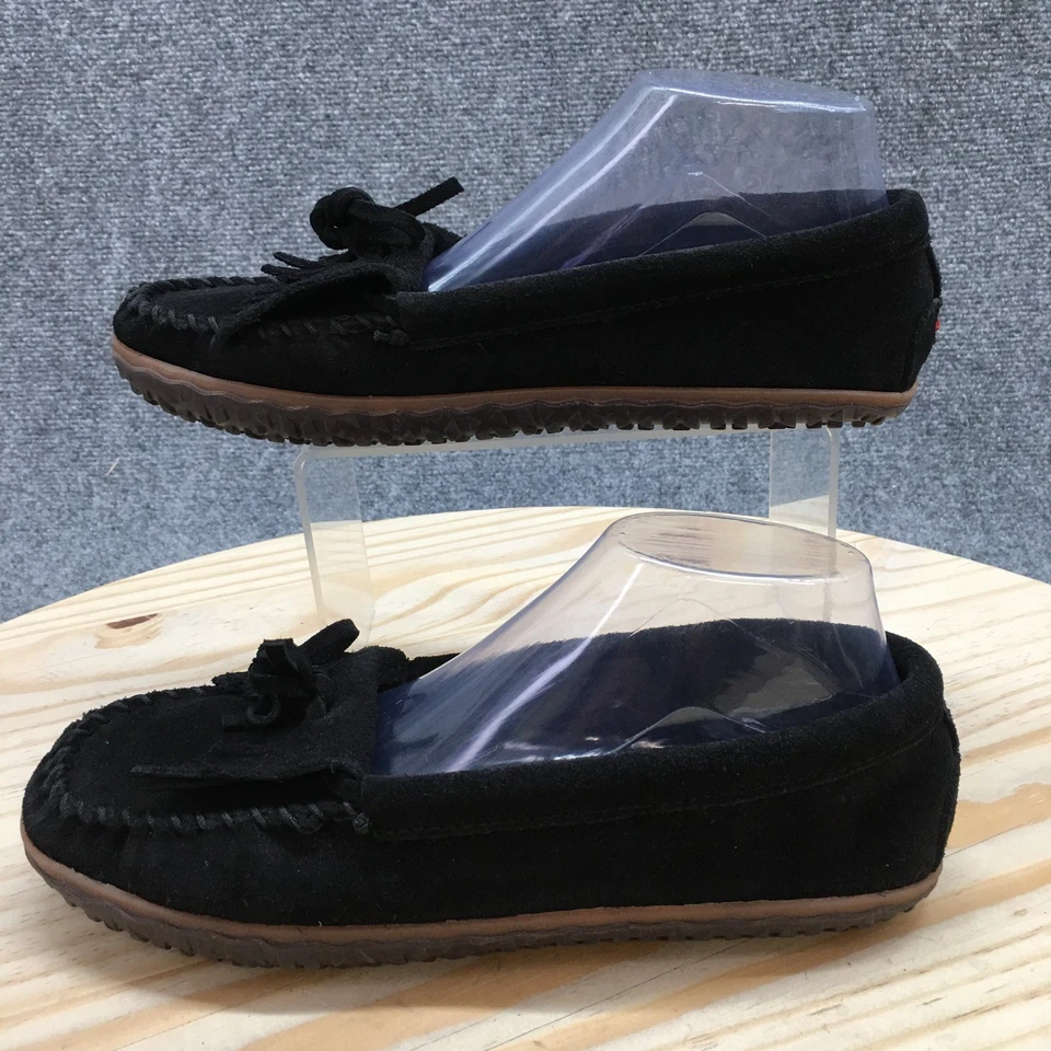 Zapatillas Minnetonka para mujer 9,5 Kilty banda de rodadura mocasines gamuza negra moño cómodo Foto 2 de 4