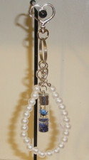 Blue Flower Charm Faux Pearl Keychain Backpack Purse Charm Gift