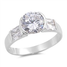 Sterling Silver 3 cttw Round And Radiant Cubic Zirconia Ring