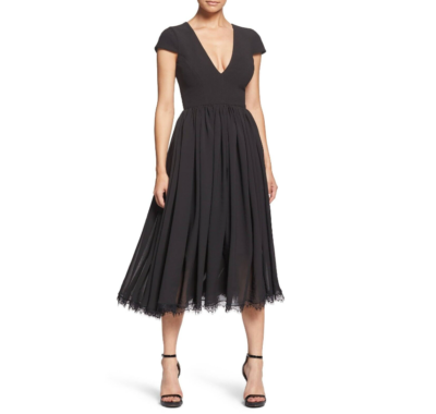 DRESS THE POPULATION COREY CHIFFON FIT & FLARE BLACK DRESS sz S | eBay