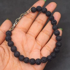 Very Attractive Black Lava 90.00 Cts Round Shape Beaded Bracelet VK 62 E530