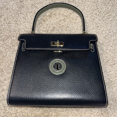 VTG A Testoni Dinamico Black Pebbled Leather Hand Bag Made In  