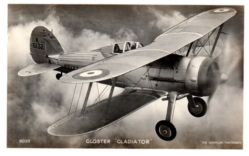 postcard raf gloster gladiator aircraft aeroplane bi plane