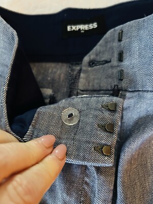 Express Mid-Rise Midi Shorts Women's Size 6 Blue Linen Blend