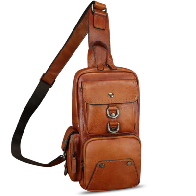 Genuine Leather Sling Backpack Crossbody Bag Shoulder Purse Unisex Men main image 2