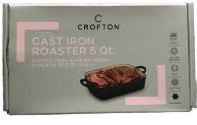 Crofton Cast Iron Enameled Roasting Pan Green Artichaut 13 X 9 Roaster 5 Qt NEW