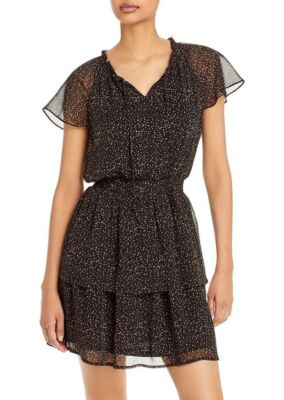 #ad Aqua Dress Black Smocked Tiered Mini Women Sz L NEW NWT BL1 $17.60