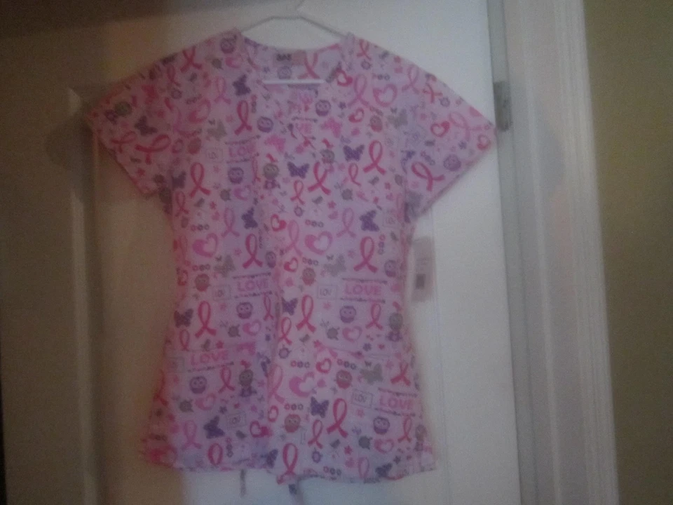BREAST CANCER AWARENESS MEDICAL SCRUBS PINK RIBBON HEARTS LOVE, SIZE X SMALL - Image 4 of 4