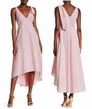 NICOLE MILLER Collection White Red Nautical Stripe Bow High Low Midi Dress 6 🤍