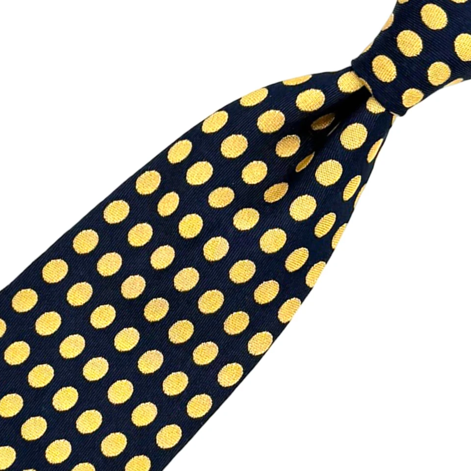 Corbata francesa de seda Cerruti 1881 azul marino/negro - patrón de lunares amarillos Italia Foto 4 de 4