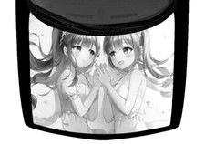 Grayscale Two Cute Anime Manga Girls Truck Car Graphic Decal USA