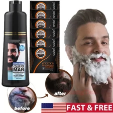 Men Black Beard Hair Color Dye Shampoo Mustache Permanent Coloring Darkening US