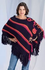 Merino Dodici ( 12 ply ) Garter Fringed Poncho STITCHING Craft Pattern