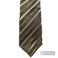 Geoffrey Beene Mens Tie, Green Tan Black Stripe Pattern, 100 Silk