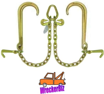 VEVOR 5/16 x 3' G80 Tow Chain V-Chain Bridle RTJ & Grab Hooks Wrecker 10800 lbs | VEVOR CA
