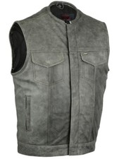 Men  s leather vest - Biker Leather Vest without Collar Design  Concealed Pocket