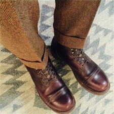 Men Straight Pants Herringbone Wool Blend British Vintage Trousers Winter