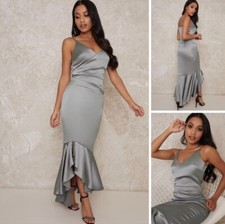 Size 10 Petite Dress Chi Chi Bodycon Wrap Style Fishtail In Green