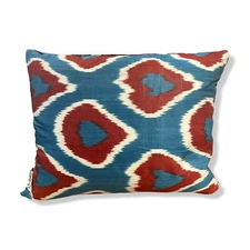 $215 Les Ottomans Blue Red Silk Ikat Velvet Cushion N.49 Décor Accent Pillow