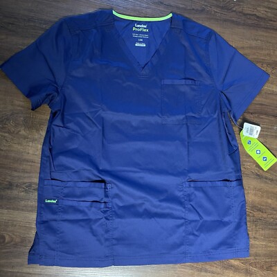 Landau ProFlex Modern Fit Size Large Navy Womens 2-Pocket V-Neck Scrub Top