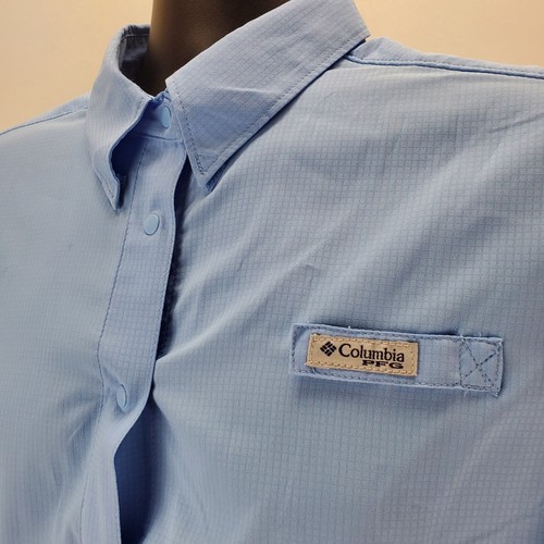 Columbia Women's Size XL Vented Fishing Short Sleeve Button Up Cotton Shirt Blue - Picture 5 of 12