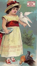 1880s James Pyle's Pearline Washing Powder Cute Girl Feeding White Dove Pigeons