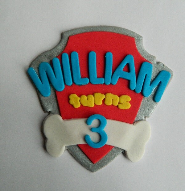 1 edible PERSONALISED DOG PATROL LOGO cake topper DECORATION BADGE shield PAW