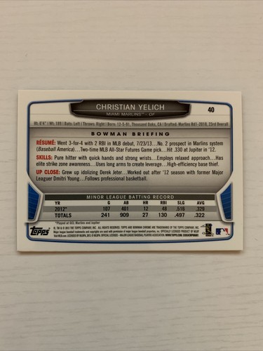 2013 Christian Yelich CHROME Rookie Bowman Draft Picks & Prospects RC MVP #40 - Picture 6 of 10