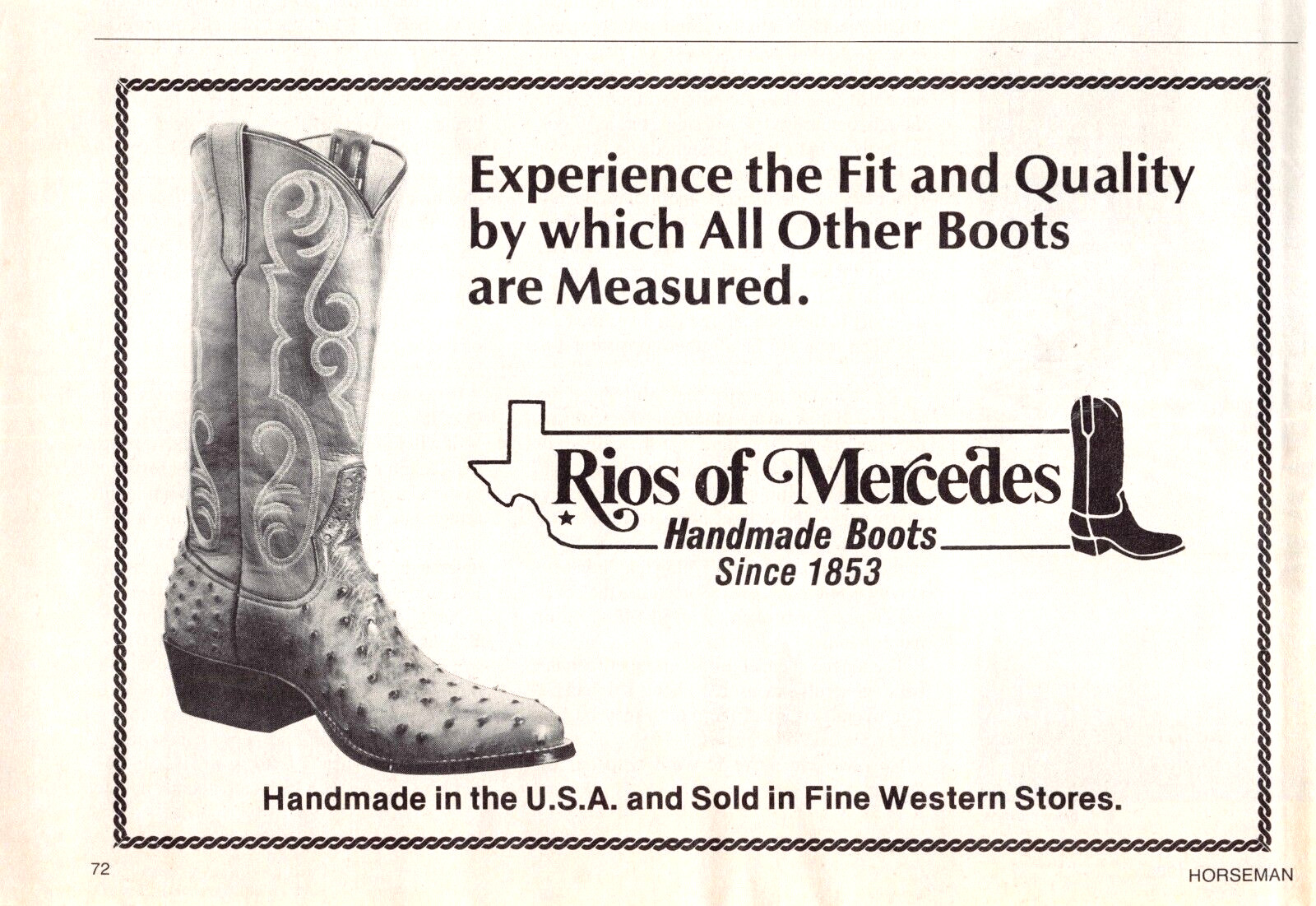 Rios of Mercedes Handmade Boots Since 1853 Fit And Quality Vtg Mag Print Ad
