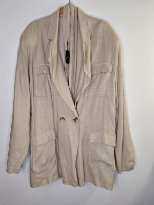 J LUX LABEL Linen Cotton Utility Blazer Jacket Women's L Vacation Resort Work