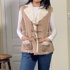 Vintage Montanaco Tan Shearling Vest Faux Leather