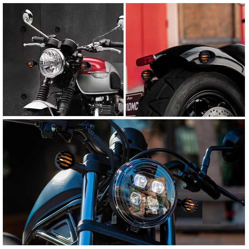 TSUNG 4PCS Motorcycle Bullet LED Turn Signal Lights - SMD Black, Front & Rear, Compatible With Honda Harley Suzuki Cafe Racer Bobber | 12V Universal Fit