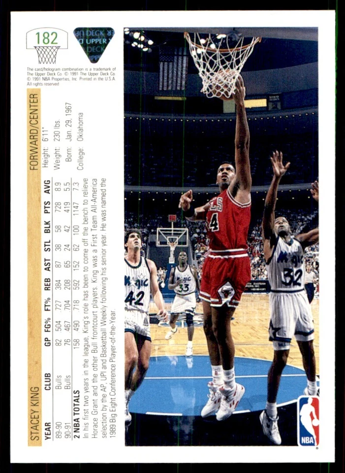 1991-92 Upper Deck Stacey King Chicago Bulls #182 - Image 2 of 2