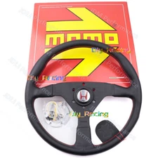 Red MOMO Leather Drift Sport Steering Wheel For Honda H logo horn  line 14inch
