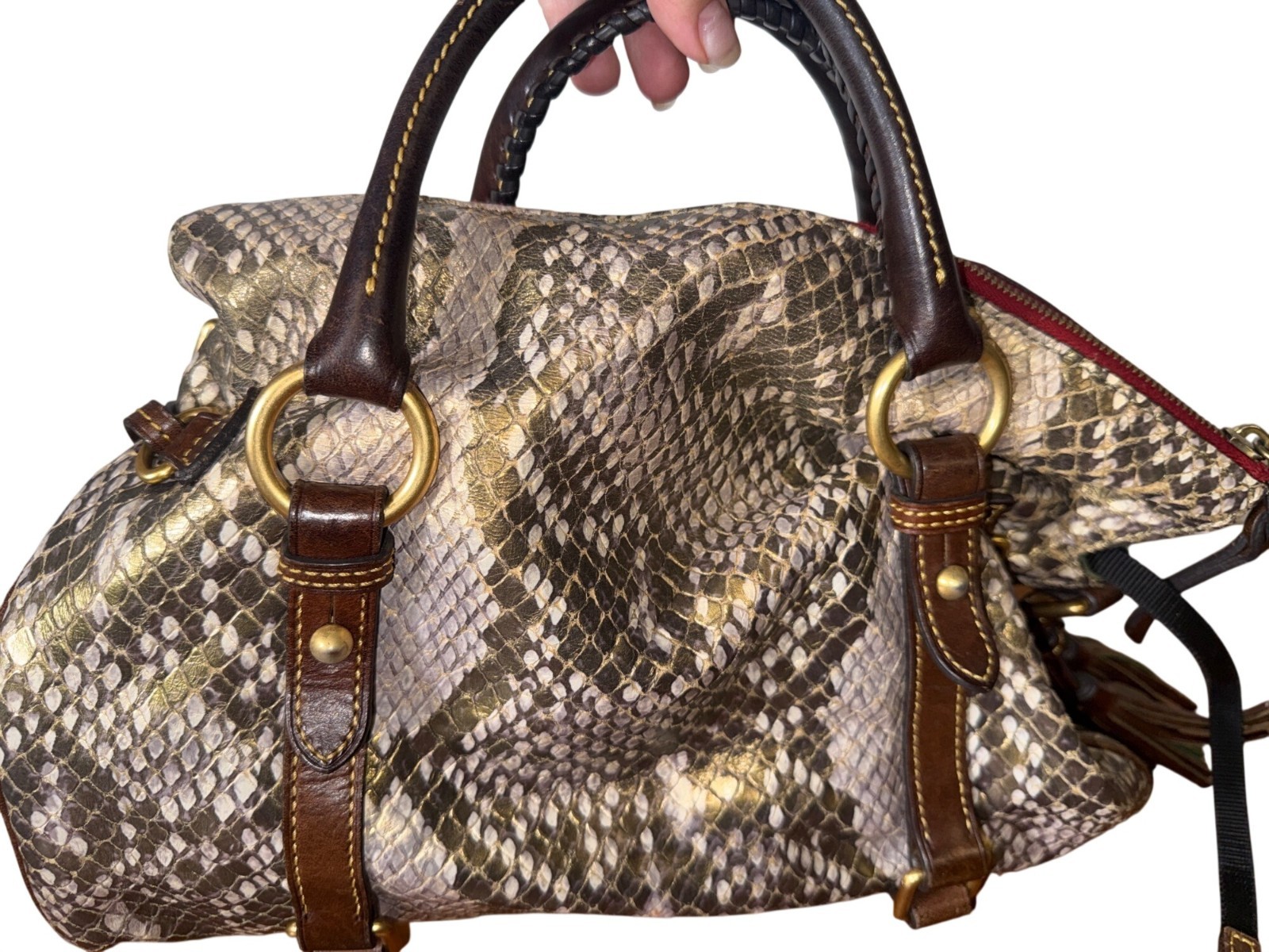 Dooney & Bourke Python-Embossed Leather Satchel R… - image 3