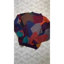 Perry Ellis XL Colorful Patchwork Knit Sweater Oversized Cotton Blend