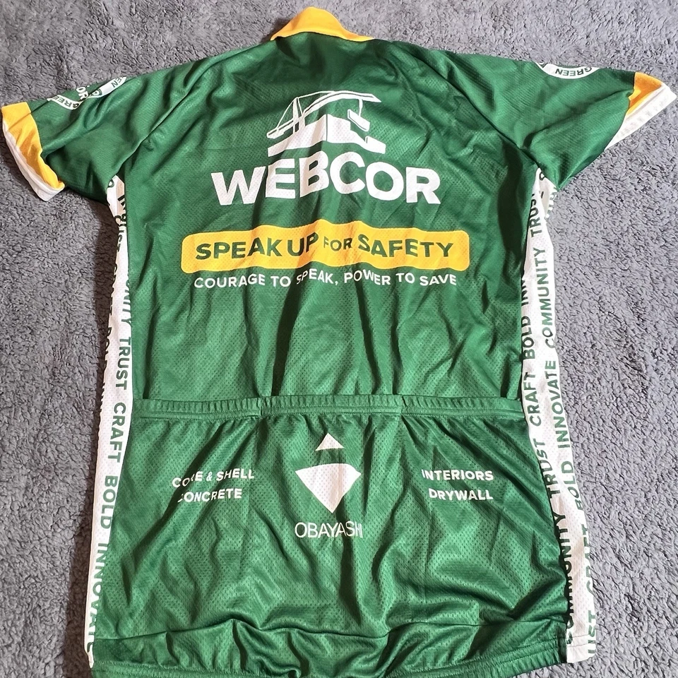 Camiseta deportiva del equipo de ciclismo Voler Webcor manga corta talla grande hecha en EE. UU. verde amarilla Foto 2 de 4