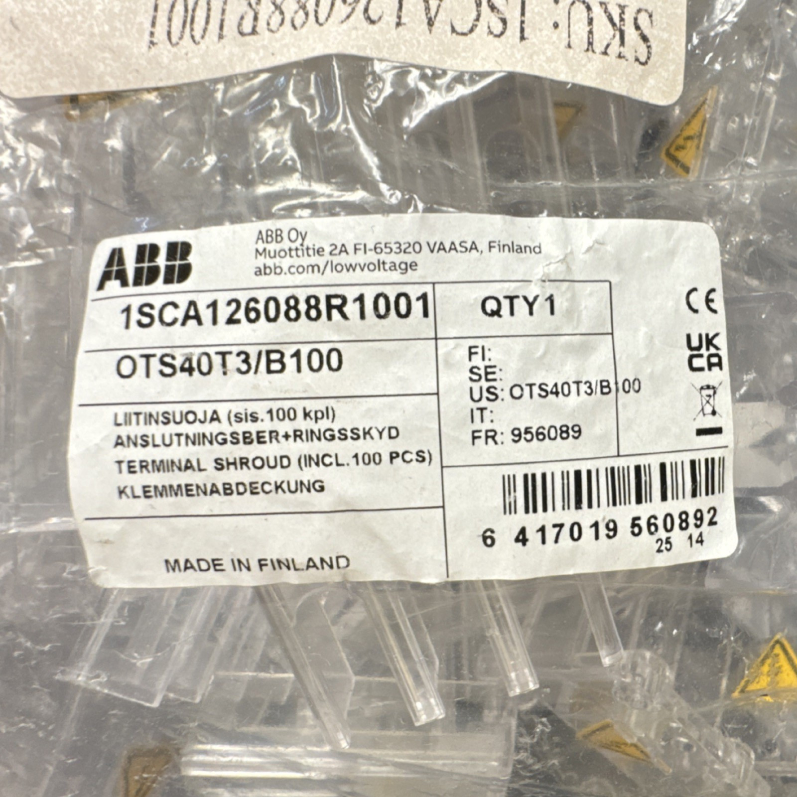 ABB Terminal Shroud OTS40T3 1SCA126088R1001 Clear Plastic Cover CV