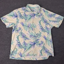 TOMMY BAHAMA Island Tropical Palm Print 100% Silk  Button Down Shirt - Men Large