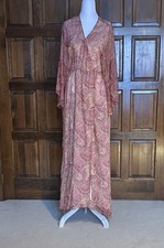 Alice + Olivia Dress Long Rose Paisley Print Silk Chiffon V-Neck Slit Large