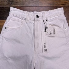 Zara Wide Leg Jeans Womens 2 White Raw Hem High Rise Raw Hem New